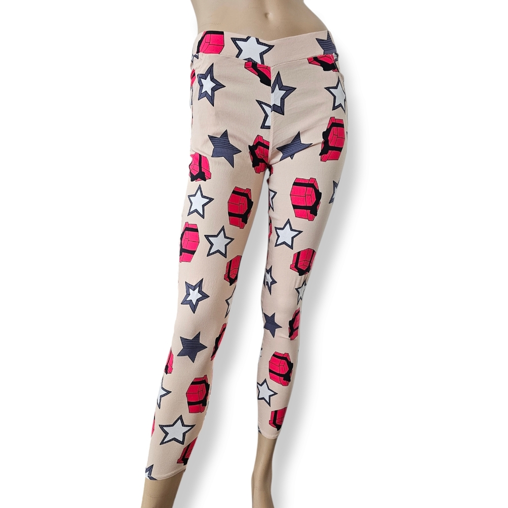 Reya Cream, Red & Gray Star Gift Box Print High Waist Leggings Size XL